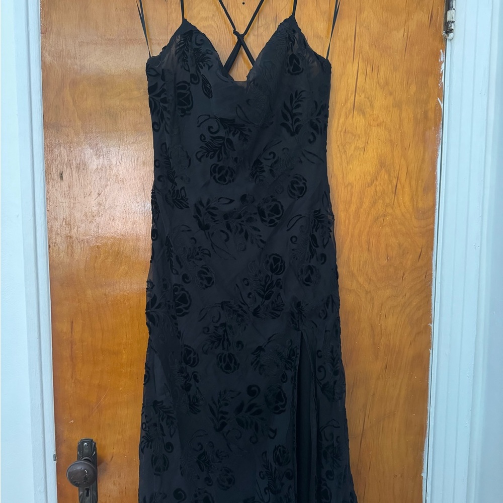 Simons Black Velvet Floral Slip Dress with Crisscross Straps - Picture 1 of 4